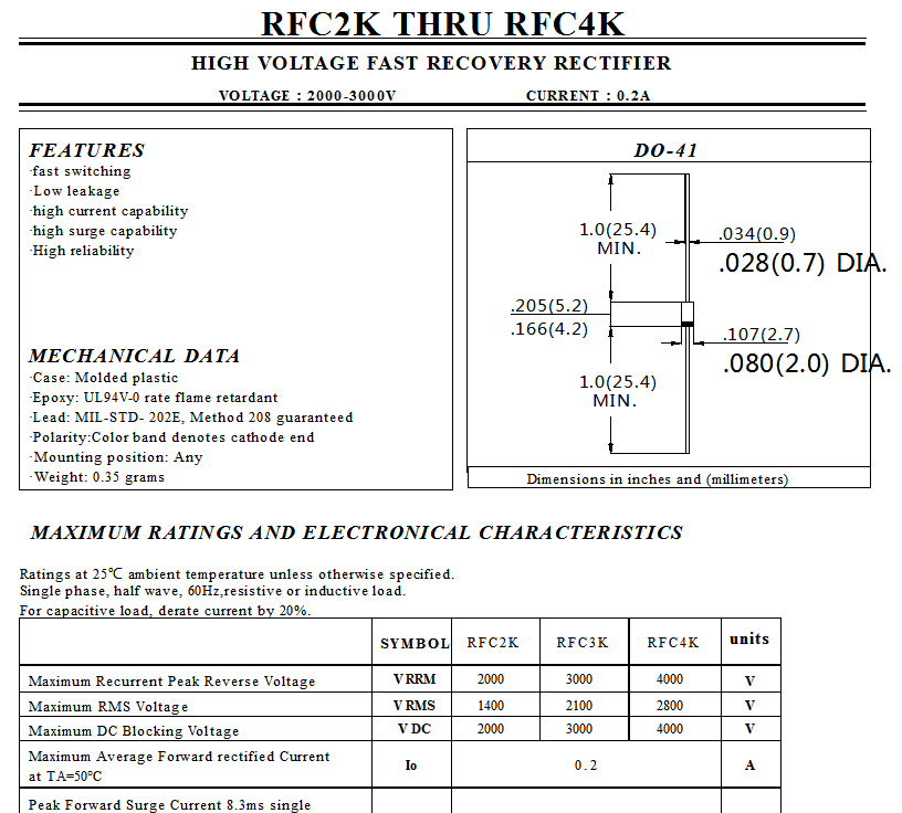 Il trasporto libero 20PCS RFC4K RFC3K R3000F R4000F R5000F R3000 R4000 R5000 0.2A 3kV 4kV 5kV Ad Alta tensione veloce recupero raddrizzatore