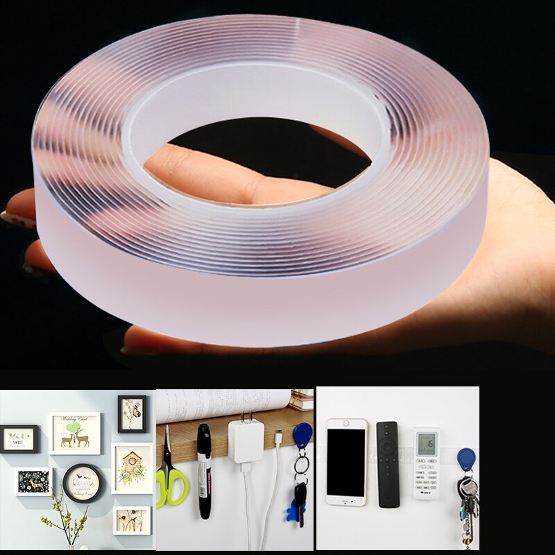 1/2/3/5m genanvendelige dobbeltklæbende tape gennemsigtige sporløse nano tape lim vandtæt tape til badeværelse køkken kontor