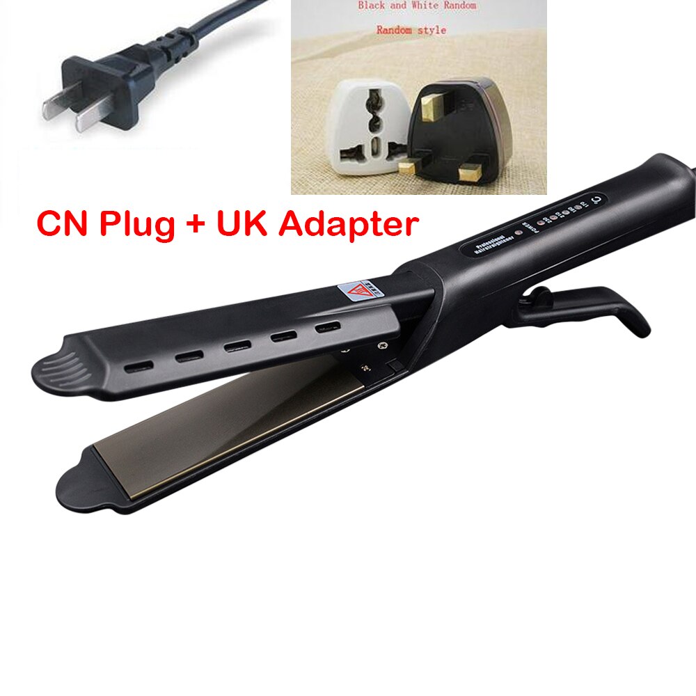 Salon Ceramic Tourmaline Ionic Flat Iron Hair Straightener Salon Glider Hair Straightening Hair Styling Accessories: CN Plug UK Adapter