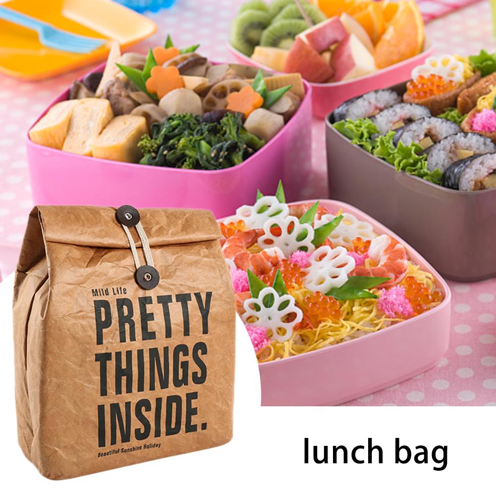 Brown Paper Lunch Bag Reusable Box Sack Durable Insulated Thermal Paper Bag Snack Cooler Picnic Container