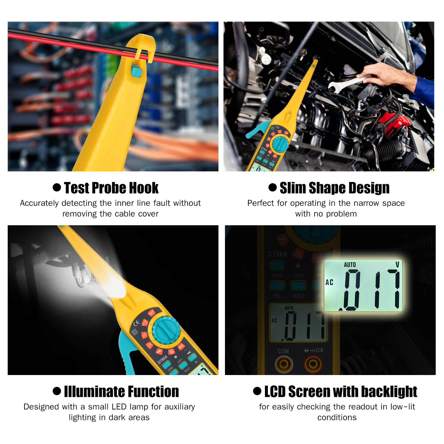 Testeur de Circuit automobile LCD numérique, Instrument de détection de Circuit automobile avec LED, outil de diagnostic électrique pour réparation automobile