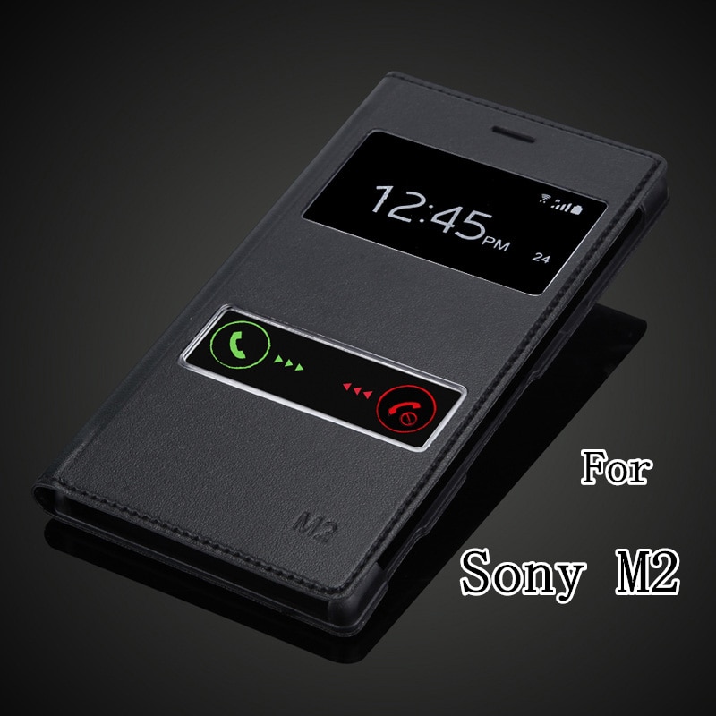Voor Sony Xperia M2 S50H/Dual D2302 Slim Touch Screen View Window Luxe Leather PU Flip Cover Case shockproof Holster