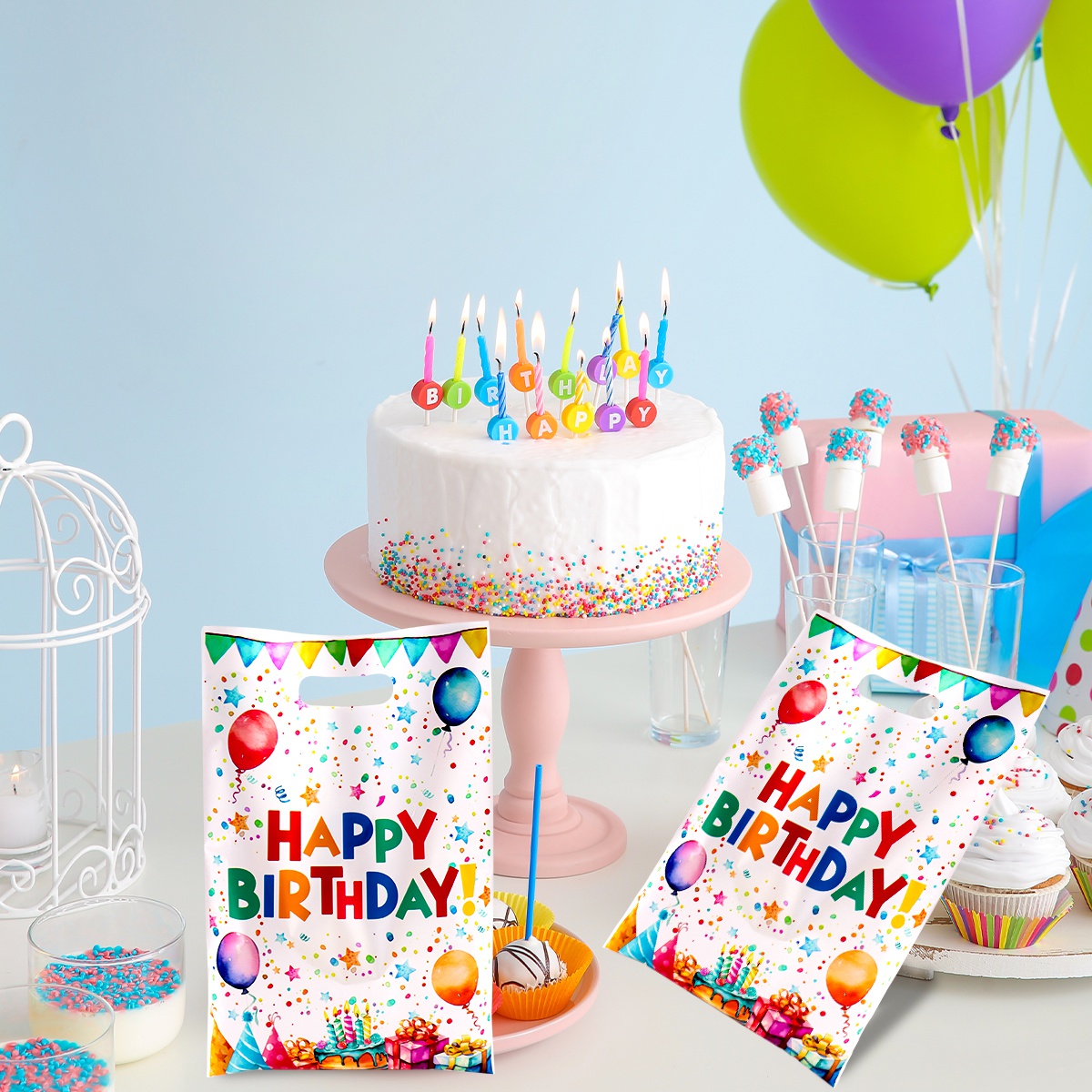 10/20/50 Uds. Bolsas de de feliz cumpleaños bolsas de recuerdo de de plástico con globo de estrella para de cumpleaños de adultos cocina en casa