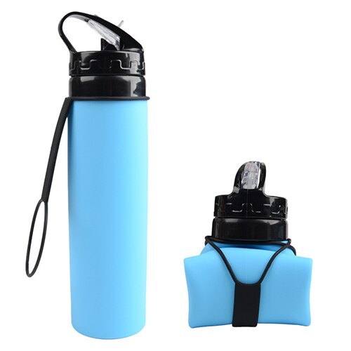 Lichtgewicht opvouwbare rietjes beker 600ml draagbare drinkbekers voor volwassenen en baby's siliconen waterfles kinderen outdoor sportfles: Blauw