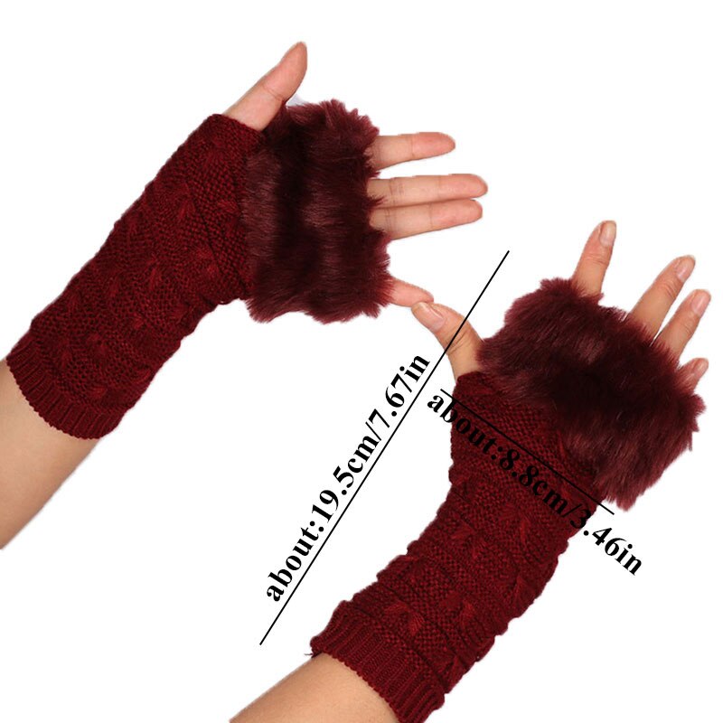 Guantes sin dedos para mujer, de lana de imitación, Crochet, calentador de muñeca , cálido para manos, mitones de medio dedo, invierno,