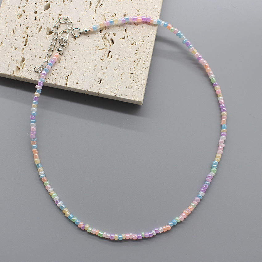 Gargantilla de cuentas de semillas simples para mujer, coreana, Collar bohemio colorido hecho a mano, Collar de cadena para el cuello, de joyería para mujer: Color amarillo dorado claro