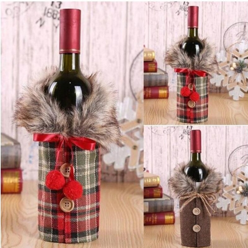 Christmas Santa Claus Wine Bottle Bag Cover Bowknot Bottle Cover Home Decoration For Year Christmas Dinner Party Table Decor