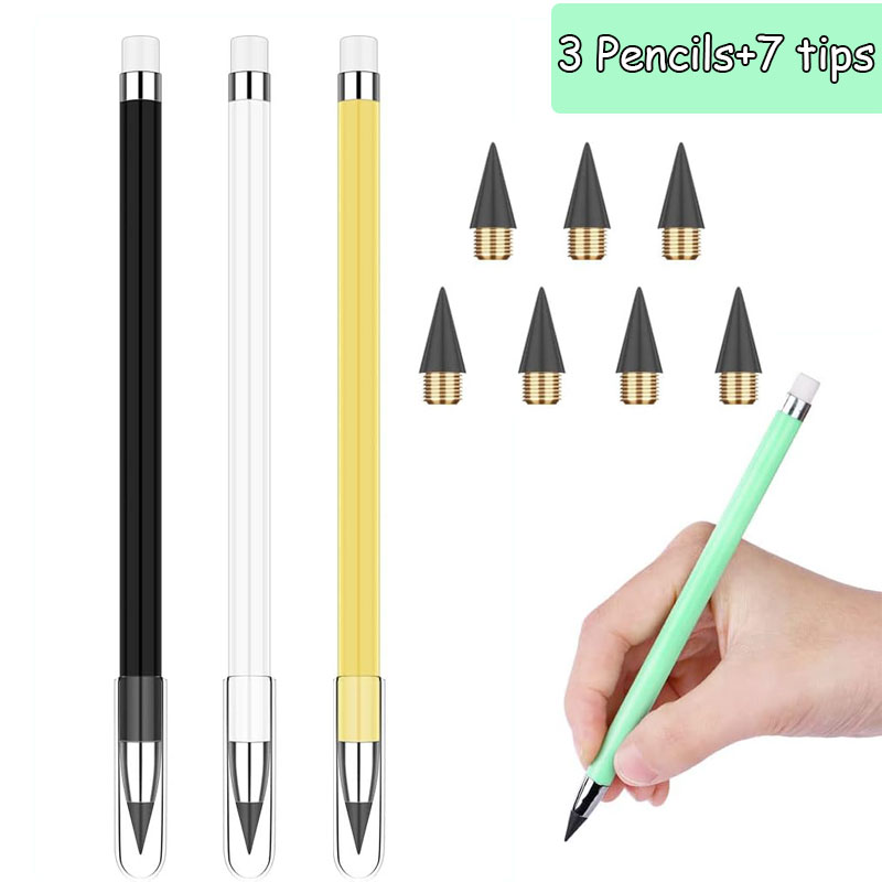 10pcs Eternal pencil set macaron For Kids Cute Pens Painting Art Office&School Supplies Infinity Pencils Tips Set Stationery: black