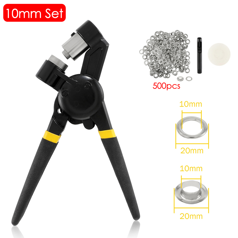 Handheld Perforator Tang Grommet Tool Kit 500 Grommets 10/12mm voor Riem Craft Rubber Poster Oogje Setter tarp Lederen Canvas: Antiek Messing