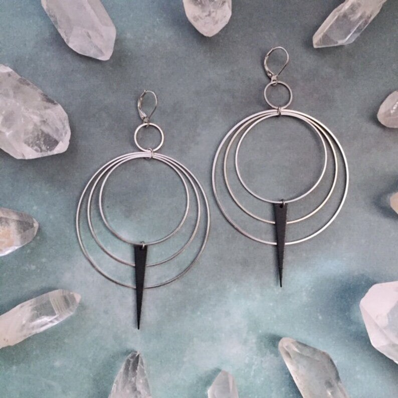Modernist Metal Loop Earrings Phase Boho Hippie Statement Summer Long Creativity Jewelry Minimalism Women: Antique Silver