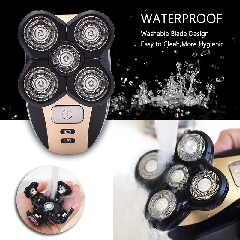 Máquina de afeitar eléctrica recargable para hombres, 5 en 1, con cinco cabezales flotantes, para el pelo, cortador de pelo de los oídos, cepillo de limpieza facial