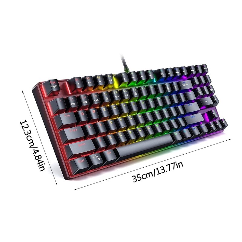 Rainbow Backlight Gaming Keyboard RGB Gaming Keyboard Dedicated Media Keys &amp; Dial 89 Key USB Wired for Windows PC Gamers
