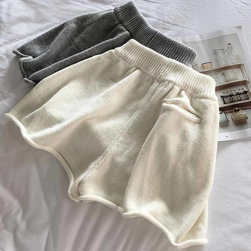 Short tricoté pour femmes, pantalon, taille haute, couleur unie, grande taille