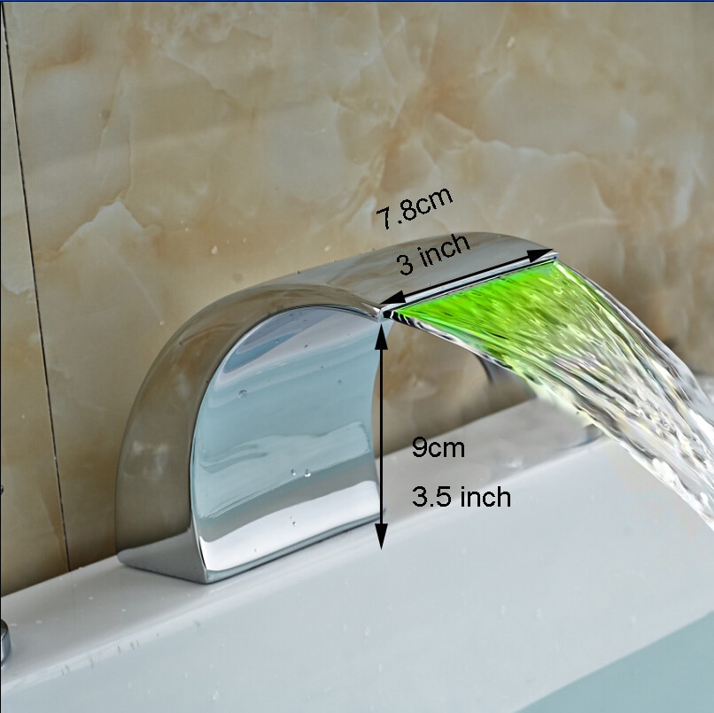 Deck Mount Waterfall Spout LED Color Changing Brass Chrome Basin & Tub Replace Spout