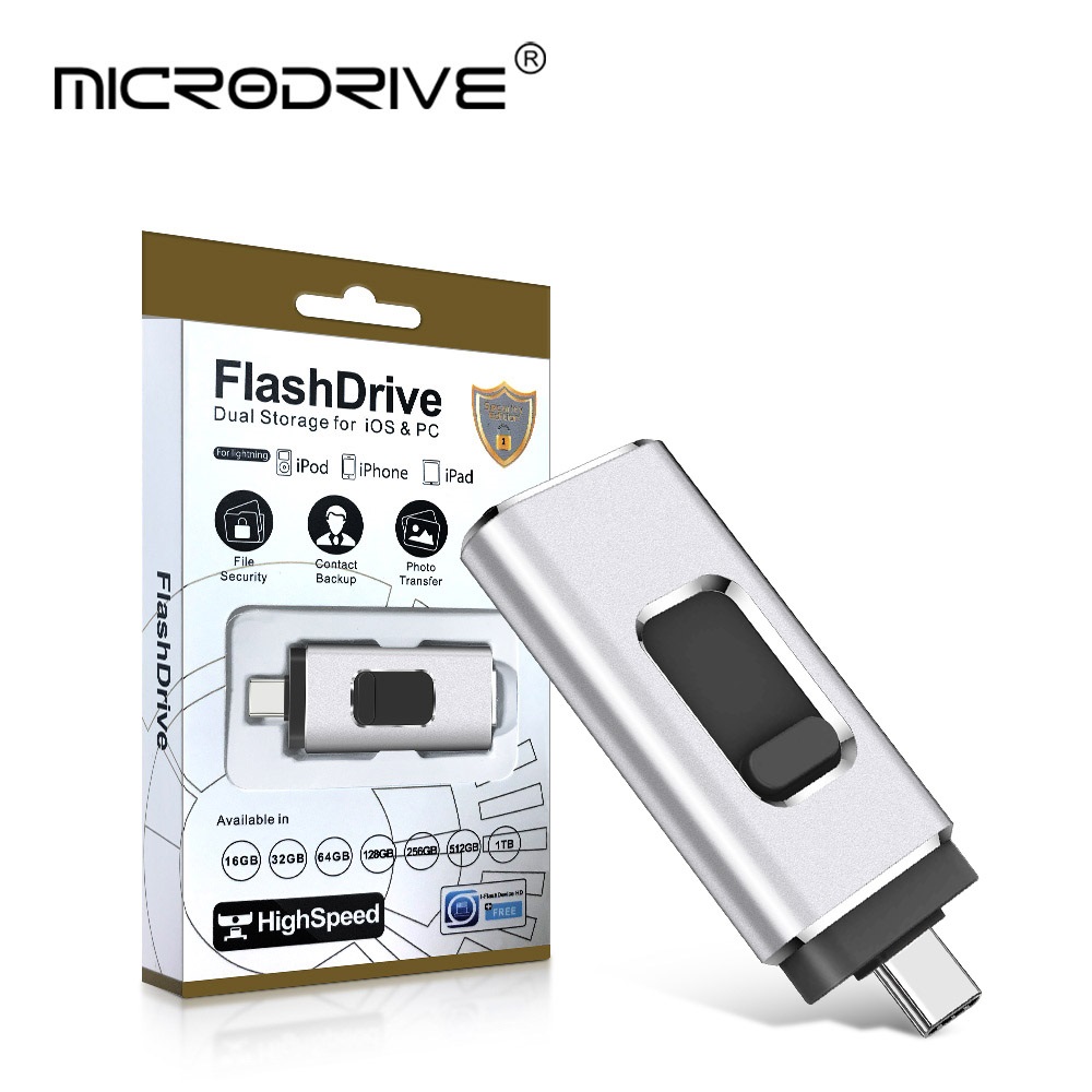 4 in 1 otg usb-c Blitz-laufwerk speicherstick stift für Blitz für iphone / typ c / Mikro-usb usb 3.0 pendrive 64gb / 128gb /256gb: Silber / 64 gb