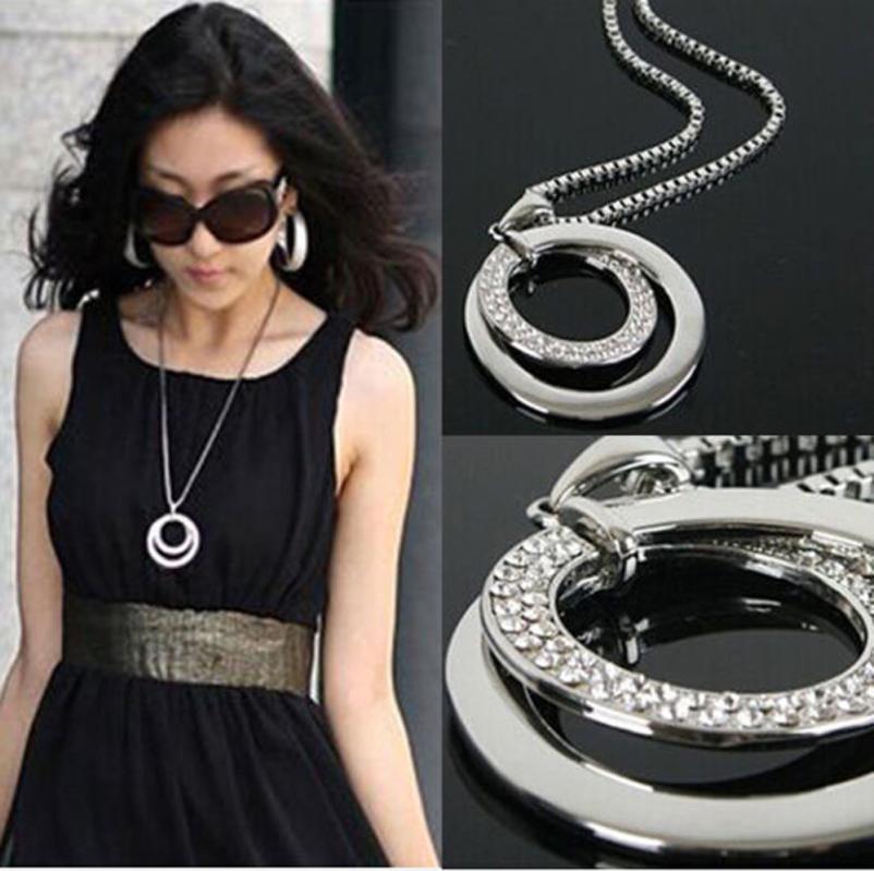 1 Pieces Long Chain Women Crystal Rhinestone Silver Plated Pendant Necklace Jewelry Mar 14