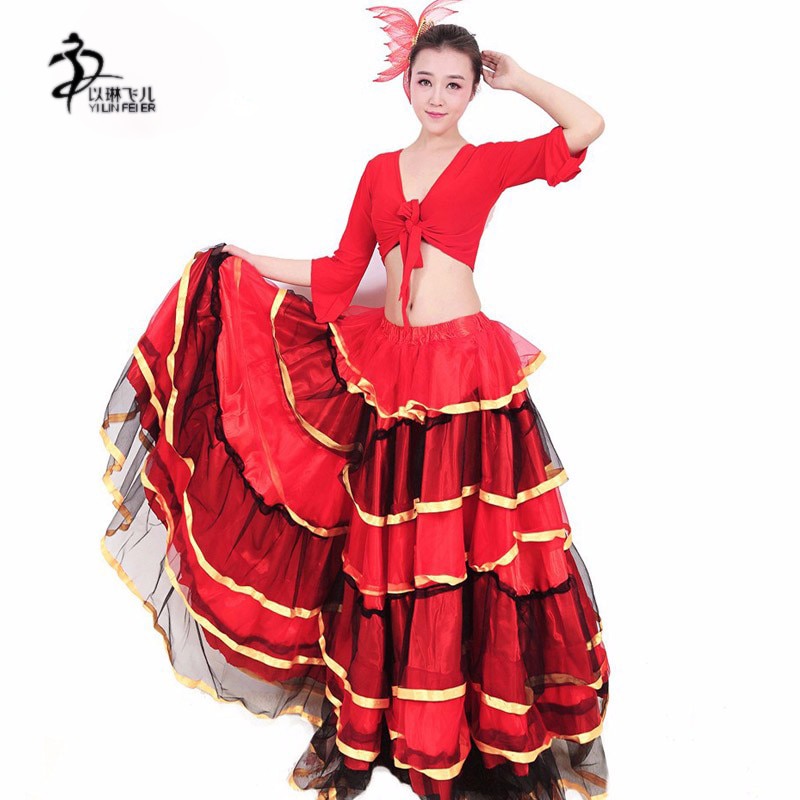 Falda Flamenca para mujer español flamenco vestido de fantasía Falda de baile señorita Rumba Salsa disfraz
