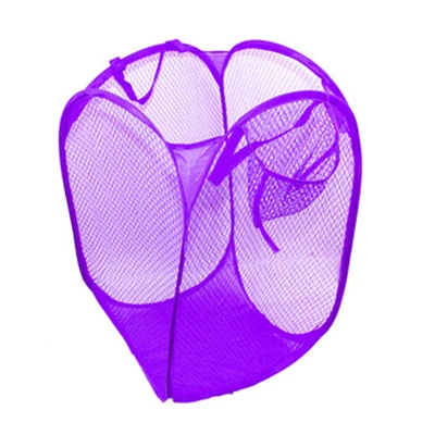 Opvouwbare nylon net waszak Pop-up mesh Wassen Opvouwbare wasmand Zak Opbergmand: Paars