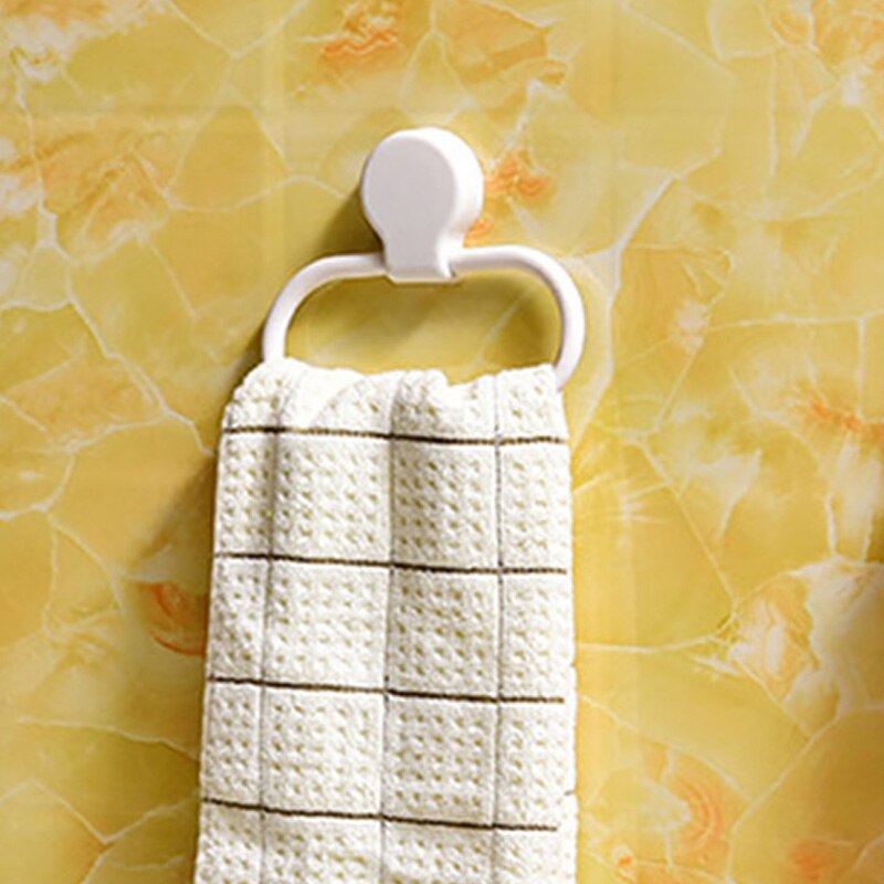 Toallero de Estilo Redondo de plástico montado en la pared, soporte para colgar, organizador, colgador para baño, cocina, armario: Blanco