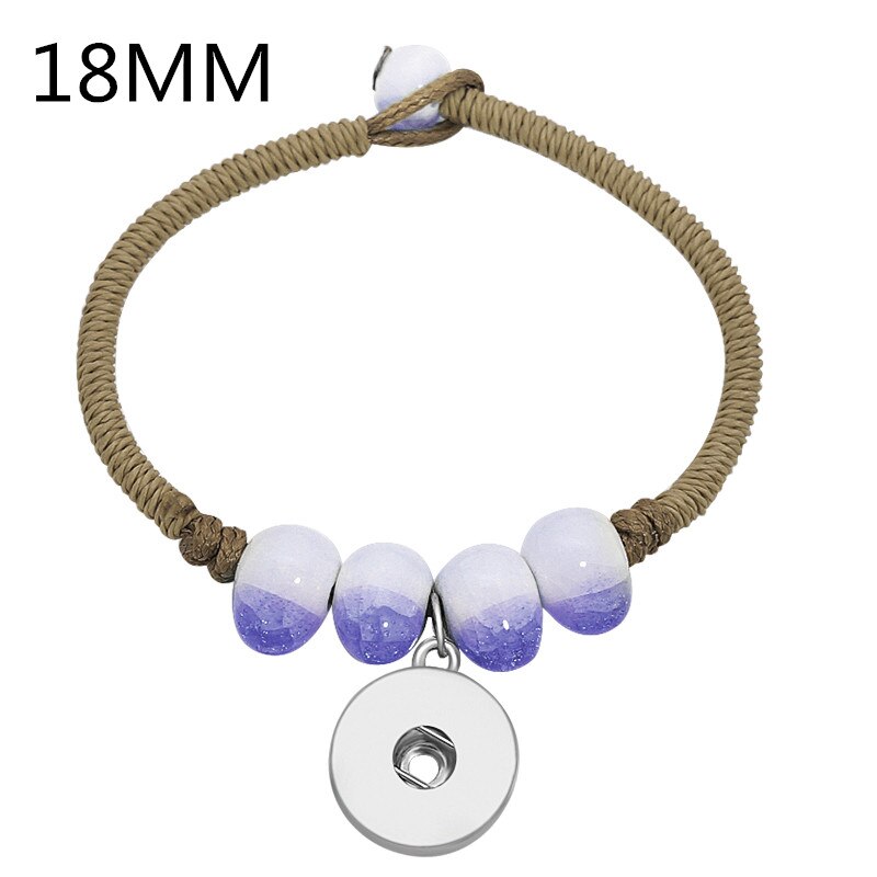 New Fashion corda marrone manuale perline sfumate in ceramica braccialetti a scatto 17CM bambini misura 12MM e 18MM bottoni automatici accessori fai da te SE0199: 18mm-purple