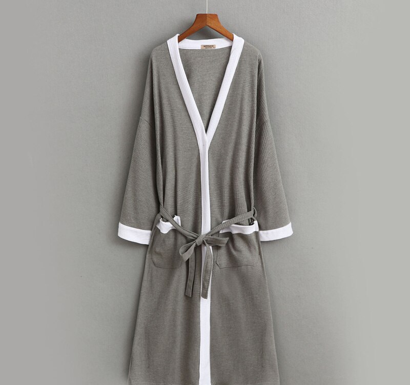 Herre vaffel badekåper morgenkåpe erme fast myk badekåpe peignoir nattkjoler natttøy kimono: Grå / Xl