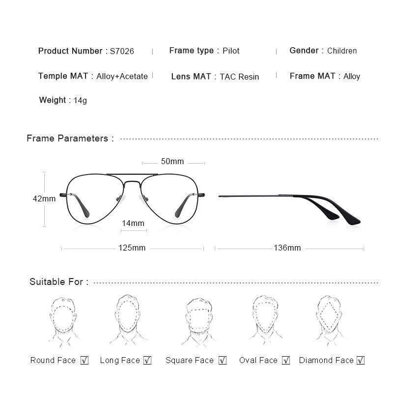 MERRYS Classic Pilot Glasses Frames For Children Boy Girls Prescription Eyeglasses S7026