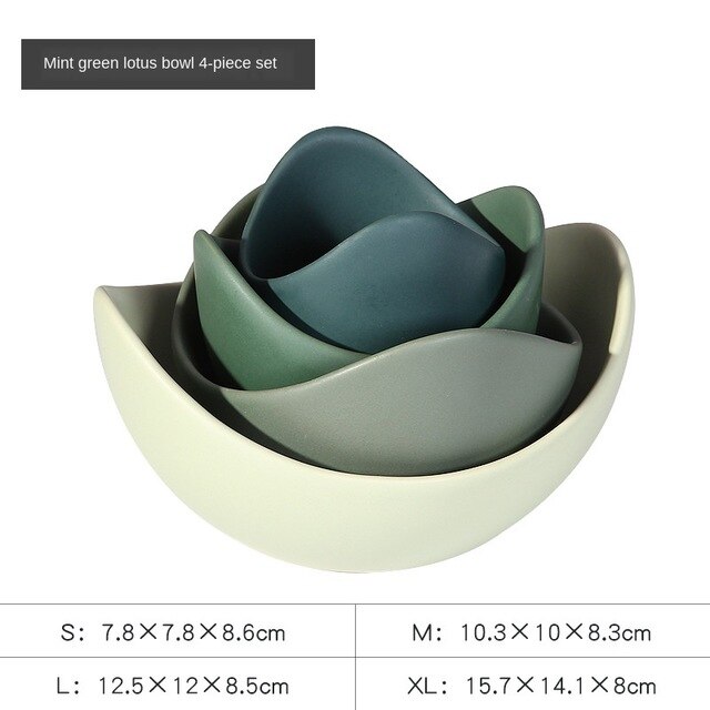 Ceramic bowl Lotus Ceramic Bowl Dishes And Plates Sets Fruit Plate 3/4/5pcs Set Ceramic Dinner Plates bowl Set: green 4pcs
