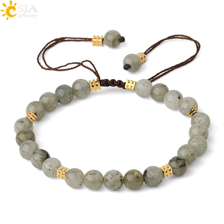 Csja 6Mm Natuursteen Strand Armbanden Paars Crystal Lapis Quartz Bead Gevlochten Touw Verstelbare Vrouwen Mannen Mode Armband G544: Labradorite