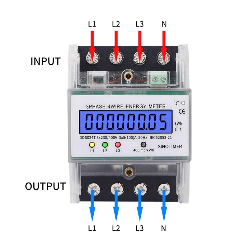 3 Phase 4 Wire Electronic Power Consumption Energy Meter Backlight Display