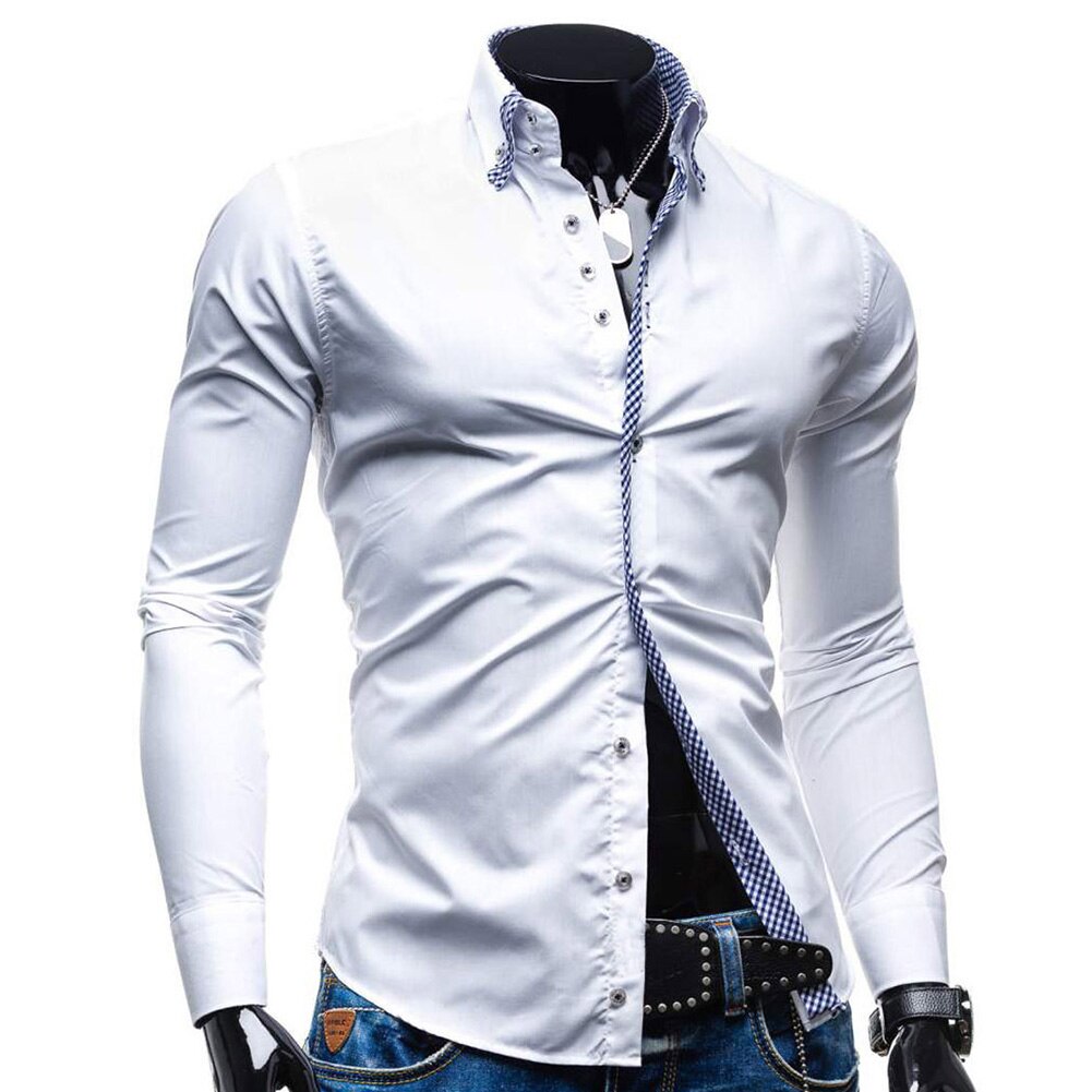 Mannen Met Lange Mouwen Revers Shirt Contrast Plaid Business Casual Kantoor Knop Vest Top