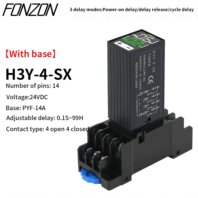Digitale Power-On Vertragingsrelais H3Y-2(8pin)H3Y-4(14pin) Timer Relais 0.1S-99H Cyclusvertraging Met Basis Ac 220V Dc 12V Dc 24V: XS