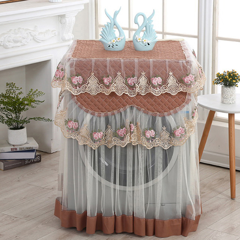 Lace Ruffle Floral Washing Machine Dust Cover Protection Front Durable Soft Home lace proof Case Washing Machine Protective Dust: Dark Khaki