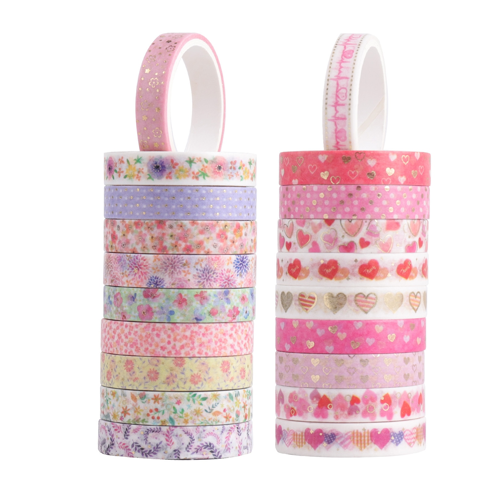 20Pcs Rood Hart Bloem Collectie Washi Tape Set 8Mm Kant Liefde Roze Bloemen Zelfklevende Masking Tapes Stickers decoratie A6076