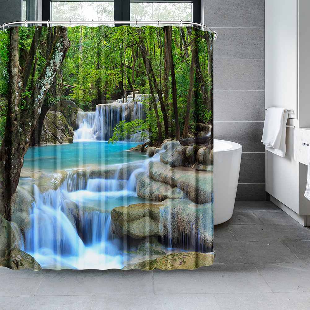 Natuur Douchegordijnen Bos Bad Gordijn Polyester Stof Badkamer Scheidingswand Met Haken Schilderachtige Decor Douchegordijn: 180*200Cm / Paars