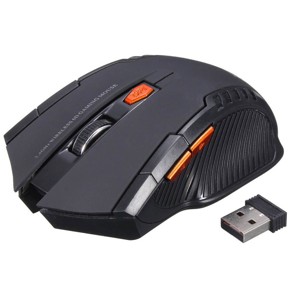 2.4 ghz draadloze muis met 6 toetsen en usb-ontvanger, instelbare dpi gamingmuis, muizen voor pc, laptop, gamingmuis, draadloze muis voor thuis: Zwart