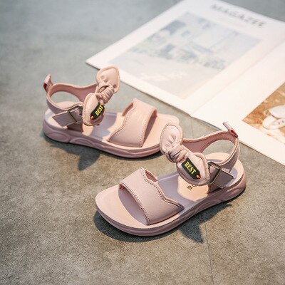 style Summer Girl Sandal beach Children Sandal bowknot princess sandal Kids Shoes white black pink Skidproof: Pink / 37