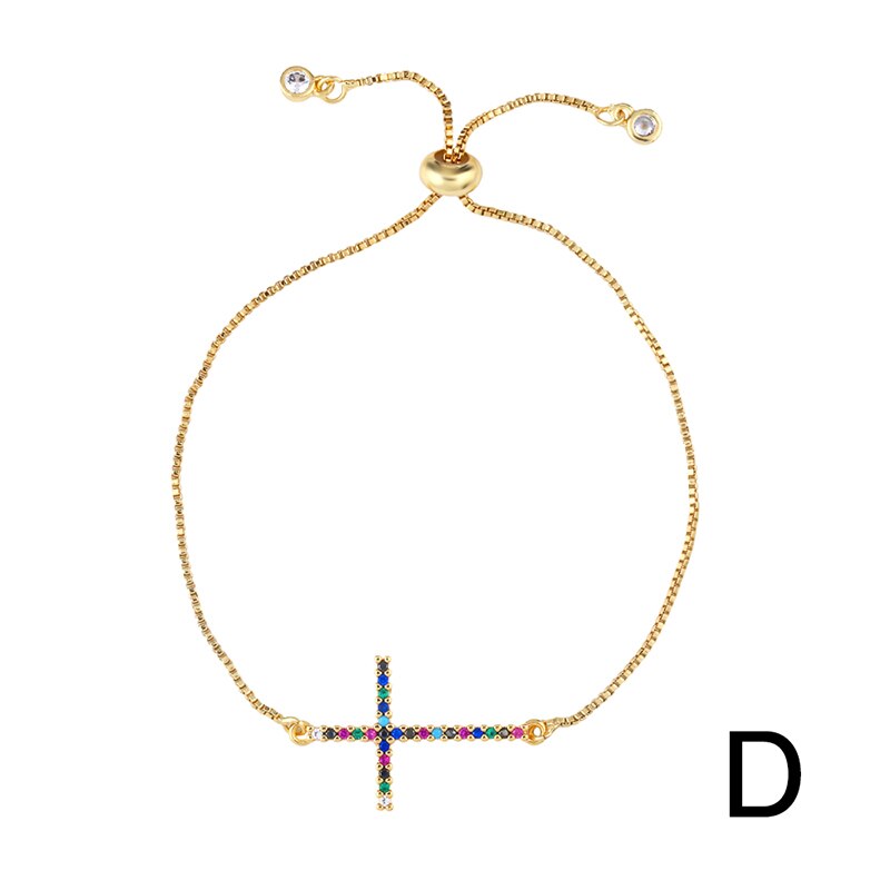 Conjunto de pulseras de colores del arco iris para mujer, cadena de piedras de zirconia, joyas cruzadas de concha de mar dorada, de joyería brtb59: brt-b59-D