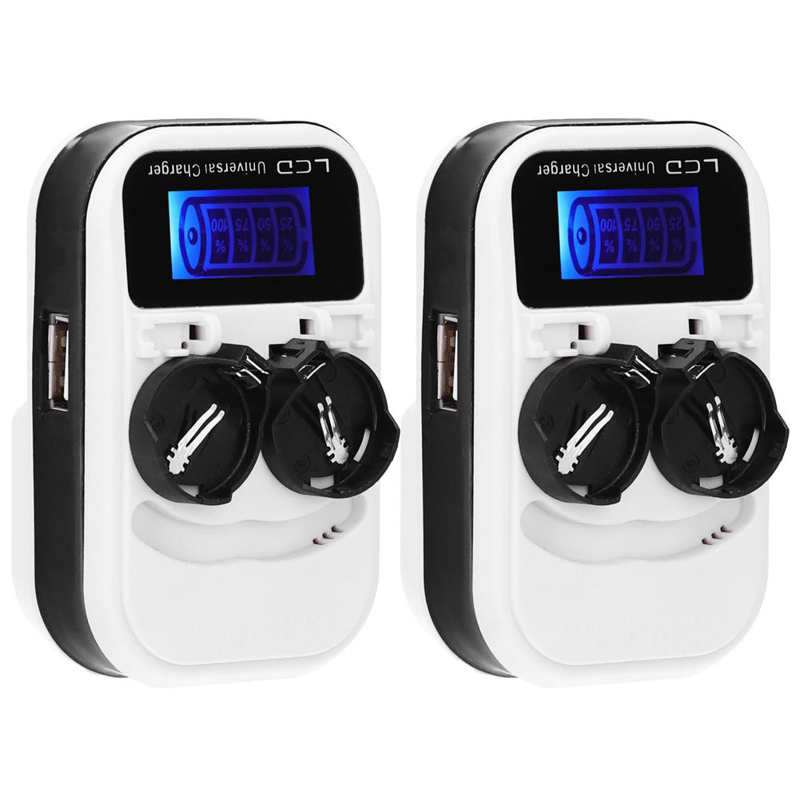 2pcs LCD Button Battery Charger for LIR2016 LIR2025 LIR2032 ML2016 ML2025 ML2032 CR2032 EU Plug 100-240V