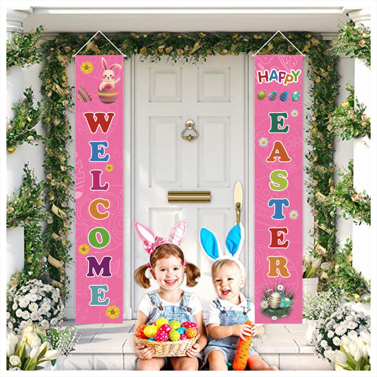 Easter Poster Flag Home Walls Spring Outdoor Indoor Couplet Decoration Festival Supplies Polyester Cloth Porch Sign