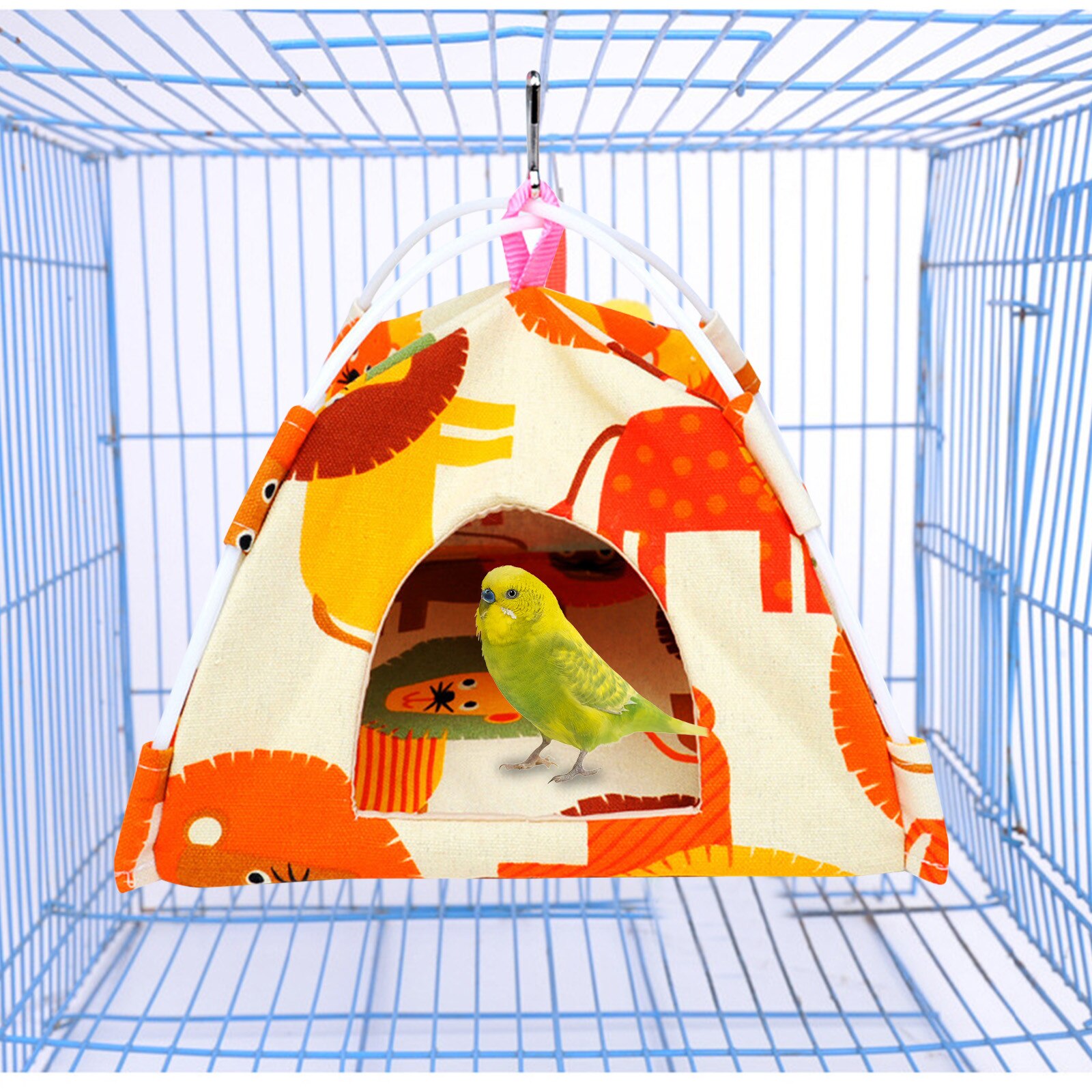 Parrot House Small Animal Print Parrot Pet Hanging Canvas Tent Floor Hanging Bird Tent Canvas Parrot House Indoor Decoration