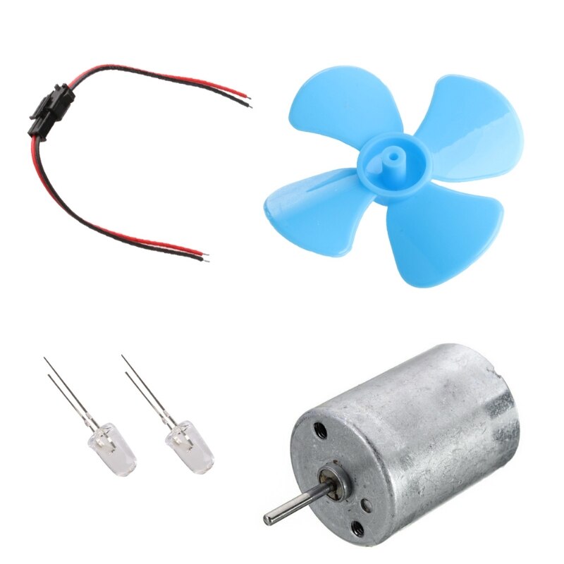 Diy kits 6-9v vindmøllemikromotor / mini blå blad padle / dioder / kabler 23gb