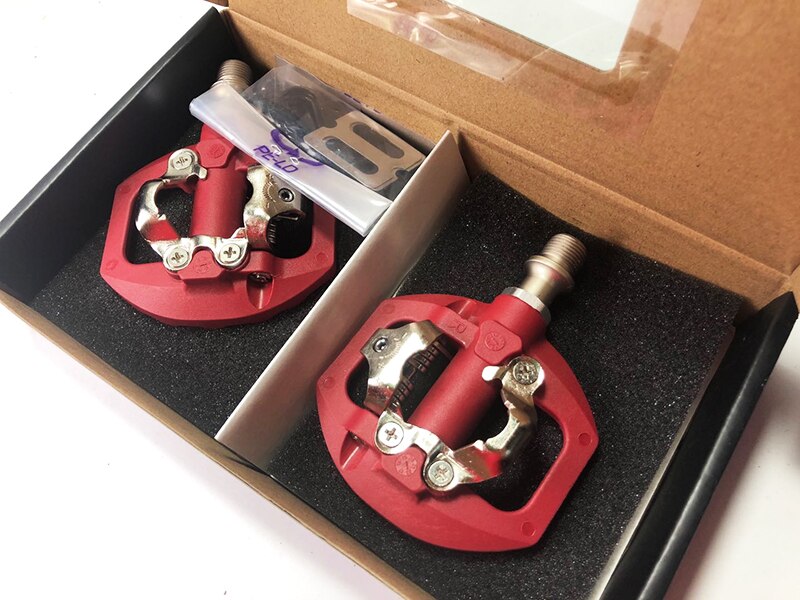 Double Usage Spd Bicycle pedals Adapters Platform high performance Semi Nylon Dual Platform Bike Pedal: red with cleat