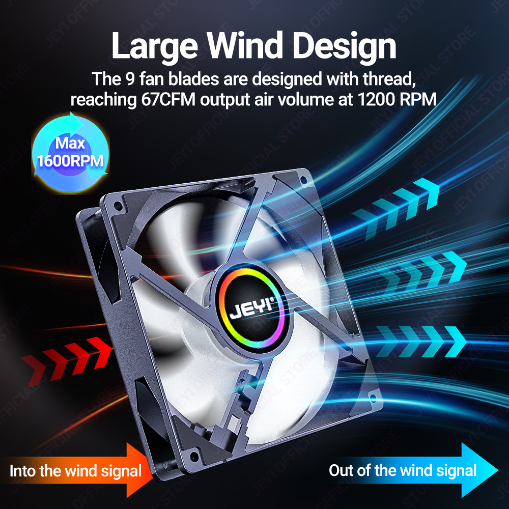 JEYI 120mm PC ARGB Cooling Fan AURA SYNC RGB Computer Fans Ultra Silent Heatsink Ventilador with 4PIN PWM and 5V 3PIN ARGB Port
