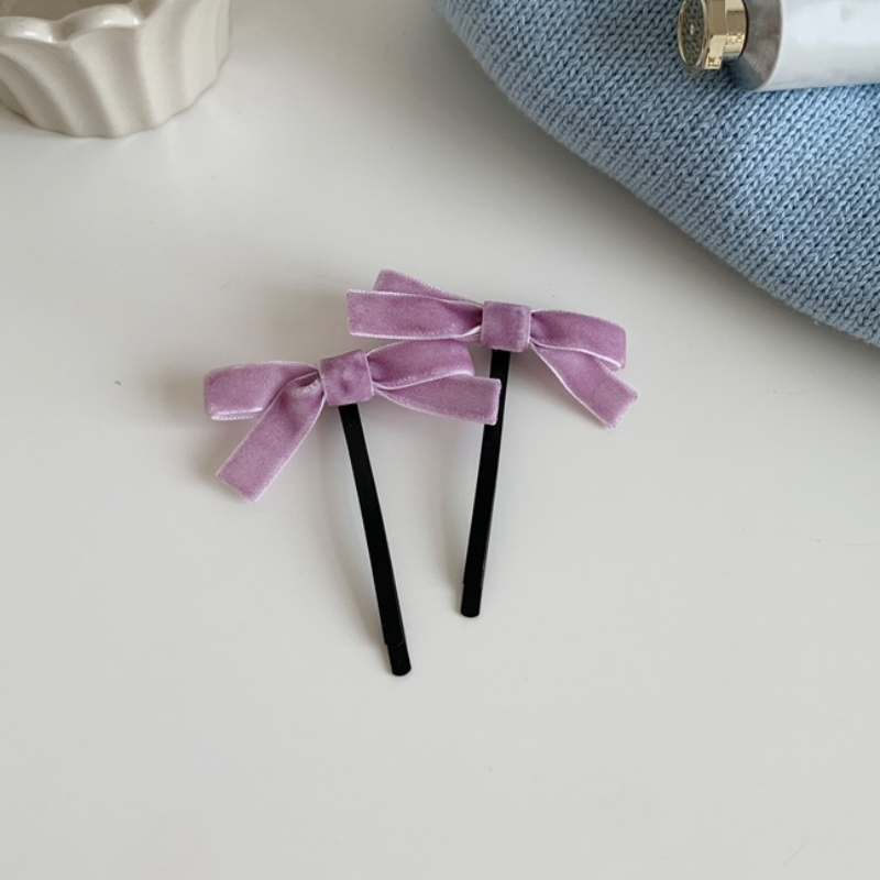 Paquete de 2 pinzas para el pelo con lazo de terciopelo negro para niña, diademas para niña, pasadores, bandas elásticas para el cabello para mujer: Lavanda