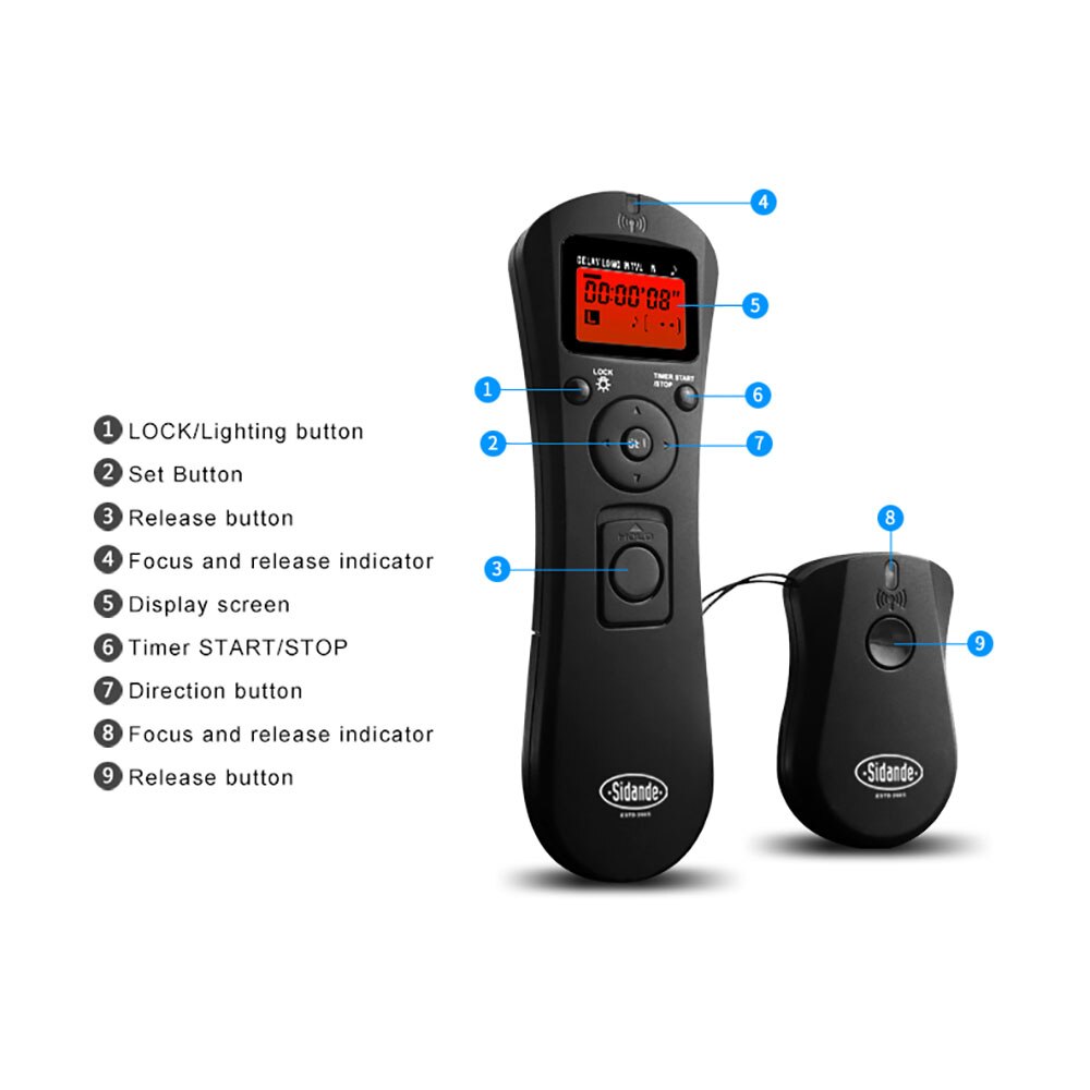 Sidande 2.4g sem fio do obturador de controle remoto sem fio temporizador lcd liberação do obturador para canon nikon samsung sony etc