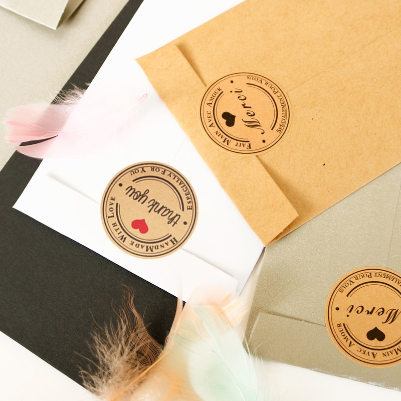 12sets Retro Kraft Paper Envelope Classical Party Invitation Envelope with Thank you Stickers Mix Color DIY Craft Bag
