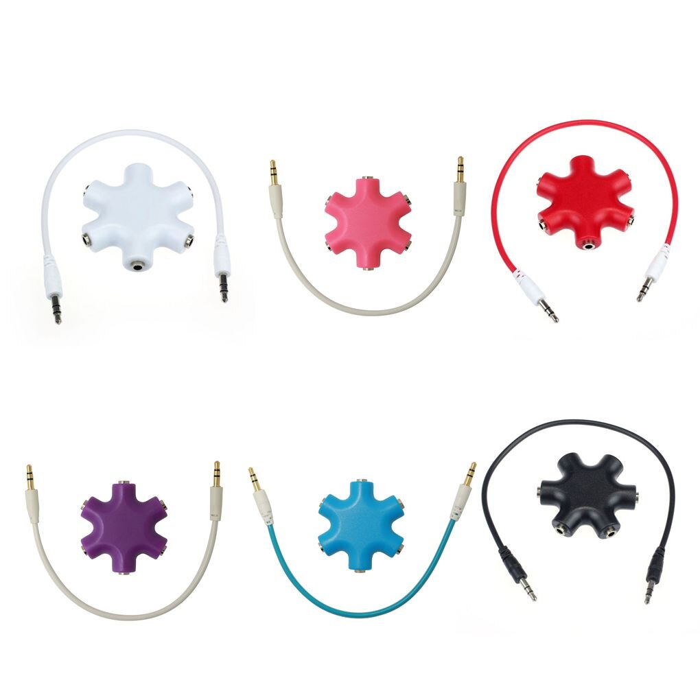 Mix Colors 3.5mm Snowflake Shape 5 Way Stereo Audio Splitter Jack Earphone Headphone Adapter