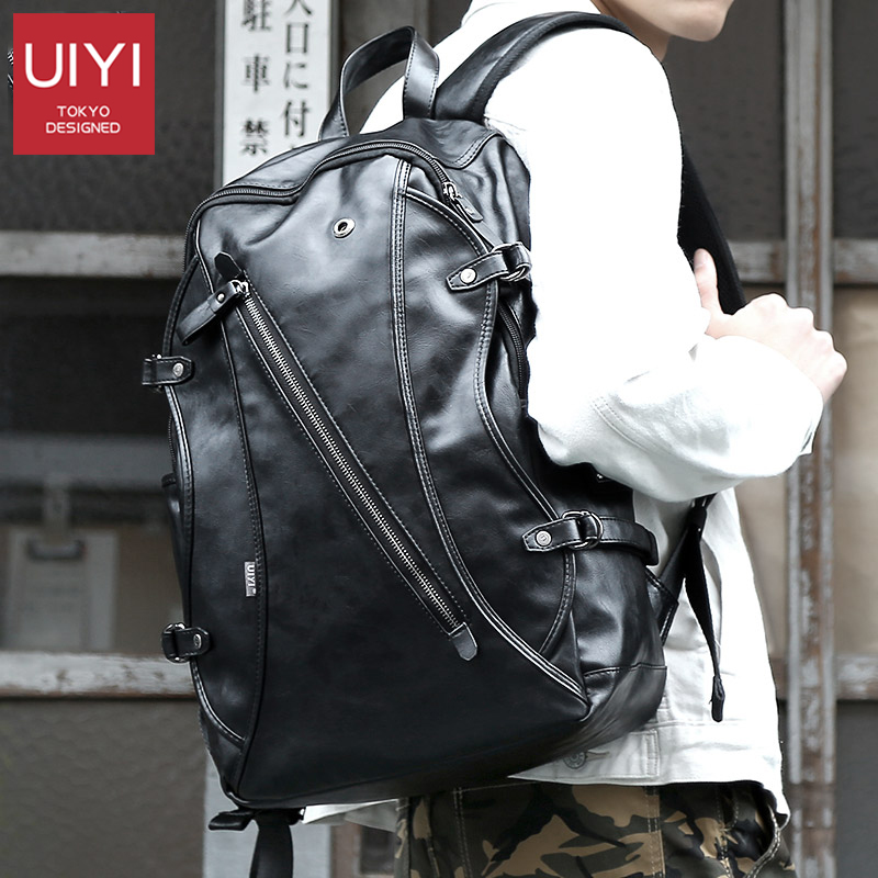 UIYI Korean men's backpack PU leather camouflage backpack large capacity school bag travel laptop bag Headphone hole mochilas