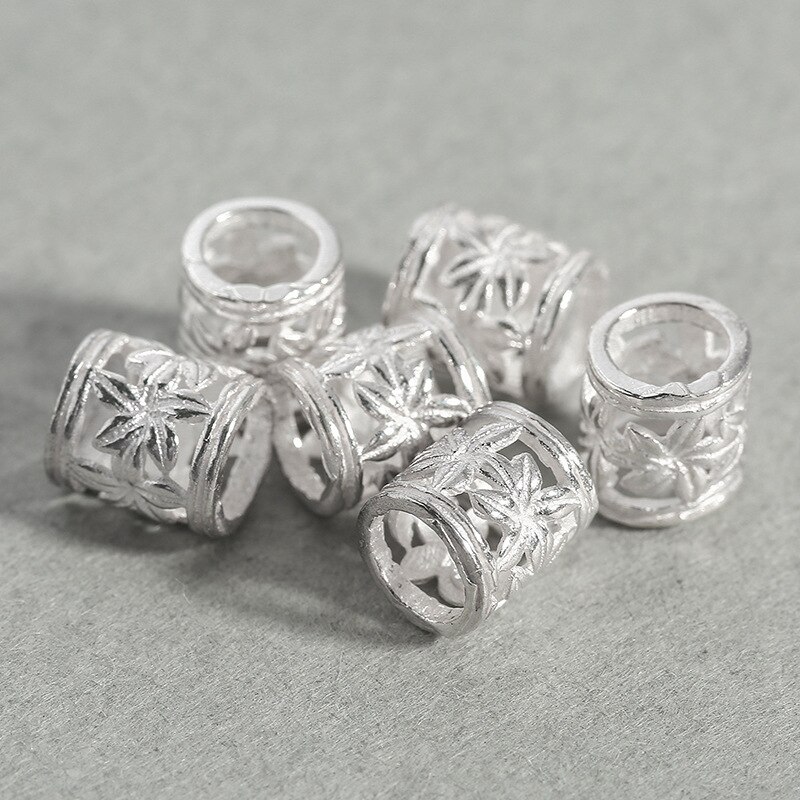 2pcs/lot 925 Sterling Silver Craft Hollow Out Tube Beads 5.5x6mm Large Hole Silver 925 Flower Spacer Beads DIY Jewelry Making