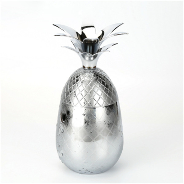 Cocktail Glass Stainless Steel Silver Rose Gold Cocktail Juice Drink Champagne Pineapple Party Barware Kitchen Tools: Silver With Straw